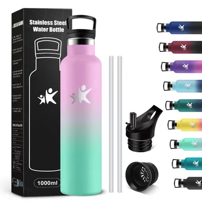 Produktbild von Thermosflasche 1 l, Edelstahl, mit Strohhalm, auslaufsicher, für Sport
