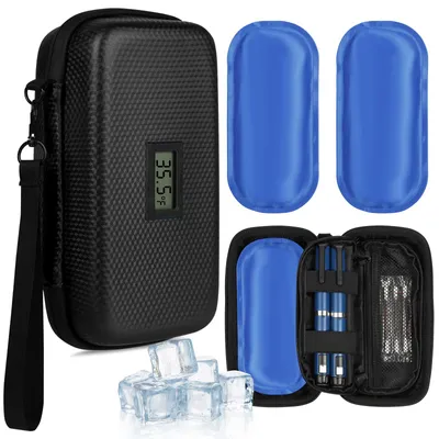 Isolierte Insulin-Kühltasche mit Thermometer, 2 Kühlakkus, TSA