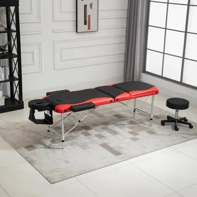 Produktbild von SUGIFT Massageliege klappbar 3 Zonen Aluminium, Massagetisch höhenverstellbar, Massagebank PVC, Schwarz-Rot | 215 x 81 cm | 9 Höhenstufen | bis 225 kg