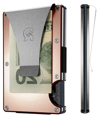 Produktbild von Minimalist Slim Wallet for Men – Kreditkartenetui mit RFID-Blockierung auf der Vordertasche – kleine Geldbörsen für Männer aus Aluminium und Metall mit Geldklammer (Carbonfaser)