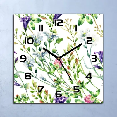 Produktbild von Wanduhr Echt-Glas-Küchenuhr Aquarell Wildblumen Quarz 30x30 Deko Bilder