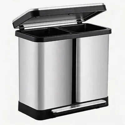 Imagen del producto de Sistema de separación de residuos para la cocina, 72 litros (2 cubos de 36 litros): Cubos de metal con pedal y sistema de cierre automático