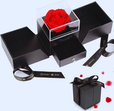 Produktbild von Famanu Infinity Rosen in Schmuckschatulle – Einzigartiges Geschenk für Frauen – Rote Blumen in Geschenkverpackung
