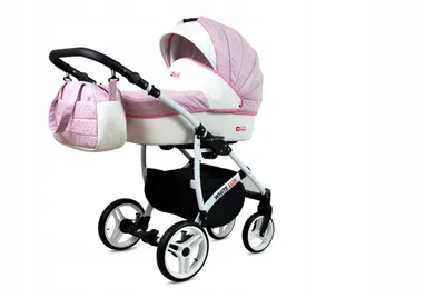 Produktbild von BABYLUX Kombikinderwagen Bambimo, 2in1 Kinderwagenset, Sweet Pink/White Lux, Aluminium, Baumwolle, Kunstleder, bis 9 kg (Wanne) & 15 kg (Sportsitz), Buggy Board kompatibel, weiche Federung, Zentralbremse