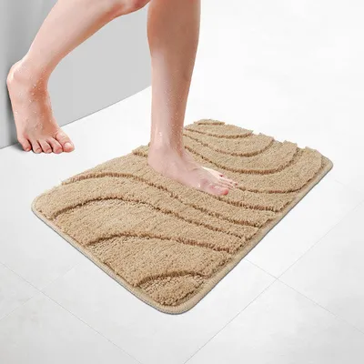 Produktbild von VOUNOT® Badematte Rutschfeste, Mikrofaser Badezimmerteppich Wellenmuster 40x60cm Beige