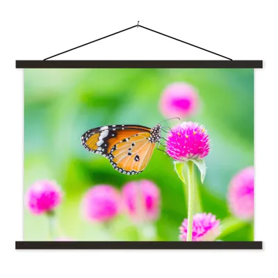 Produktbild von MuchoWow® Textilposter Landleben - Schmetterling - Distel - Blume 40x30 cm mit schwarzem Rahmen - Dekorationen