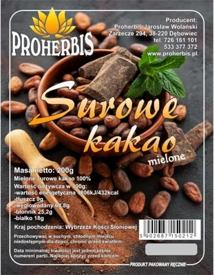 Produktbild von Proherbis Roher gemahlener Kakao 200 g