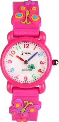 Produktbild von Kinder Uhr, Armbanduhr für Kinder Jungen und Mädchen, wasserdichte Analog Quarzuhr, 3D Cute Cartoon Uhr, Digitale Kinderuhr, Teaching Handgelenk Uhren mit Silikon Armband(Rot Schmetterling)