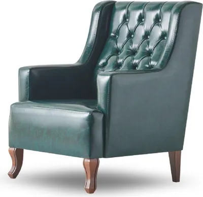 Obrázok produktu pre Kreslo Zelené kreslo Chesterfield Klasické drevené kožené 1-sedadlo Tlačidlá