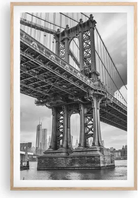 Produktbild von Gerahmtes Poster - Rahmen in heller Eiche - Manhattan Brücke Schwarzweiß - 61x91,5 cm - Wand Bild - Wanddeko - Wandbilder - Wandposter - Bilderrahmen - Bilder - Kunstdruck - Wandbild - P2NPA61x91-4156