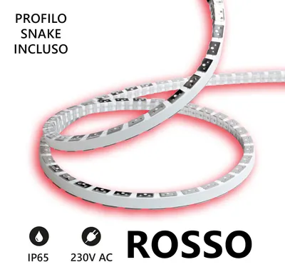 Immagine prodotto di Alcapower Striscia LED Snake Flex 20m 230V 12W/m Colore Rosso IP65 in Silicone, Flessibile e ad alta luminosità con tecnologia SMD 2835 integrata