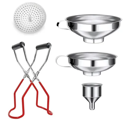 Produktbild von Multifunktionaler Edelstahl Trichter, große Öffnung, Sieb und Filter,Einfülltrichter,einfach zu reinigen, langlebig,4 Stück Marmeladentrichter