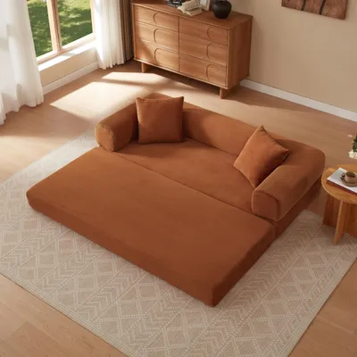 Image de Canapé modulable sans structure – convertible en canapé-lit, canapé de sol de style tatami, pliable – idéal pour le salon, la chambre et les appartements, couleur terre cuite