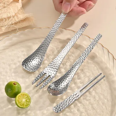 Produktbild von Rutschfestes Besteckset mit Löffel und Gabel für Milchtee, Kaffee, Dessertschalen, dickes, einteilig geformtes Edelstahl 304 für Zuhause, Restaurant, Hotel, Picknick