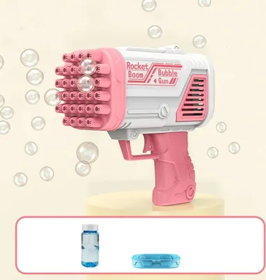 Obrázek produktu pro Bublifuk Gatling, velkokapacitní bublifuk s 32 otvory, automatická bublifuková pistole s bublinami, vánoční dárek pro děti, růžový
