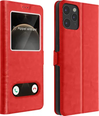 Zdjęcie produktu dla Apple iPhone 12 / 12 Pro Flip Cover z podwójnym okienkiem i funkcją podstawki - czerwony