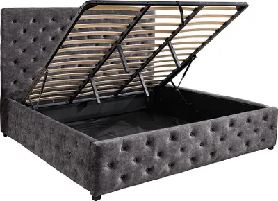 Produktbild von riess-ambiente Boxbett PARIS 180x200cm grau Samt mit Stauraum Chesterfield Design
