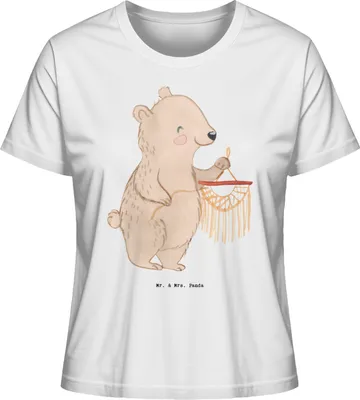 Produktbild von Mr. & Mrs. Panda Basic Shirt Damen Bär Makramee Größe M - Weiß - Geschenk, Sommershirt, T-Shirt, Basteln, Baumwoll, Oberteil, mit
