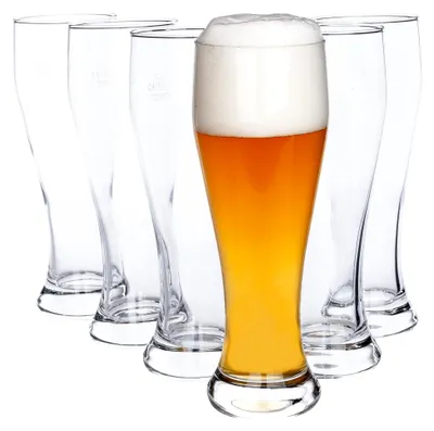 Produktbild von 6er Set Weizenbiergläser 0,5L klar | Geeicht für Gastronomie und Bar | Spülmaschinenfest | Weißbier-Glas mit schlanker Form