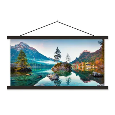 Produktbild von MuchoWow® Textilposter Berge - See - Bäume - Natur - Wasser 120x60 cm mit schwarzem Rahmen - Dekoration Schlafzimmer