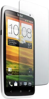 A smartphone with a screen protector partially covering it.