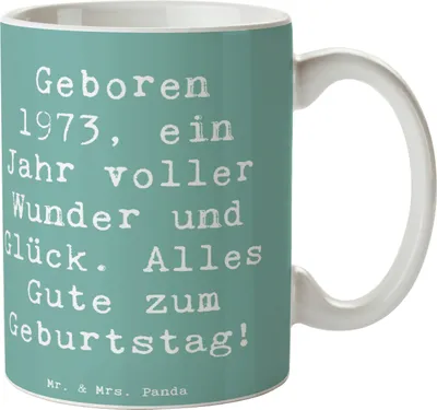 Produktbild von Mr. & Mrs. Panda Kaffeetasse Spruch 1973 Geburtstag - Meeresbrise - Geschenk, Meilenstein, Alles Gute zum, Geboren am, Tasse mit Motiv, Alter, haferl, Jubiläumsgeschenk