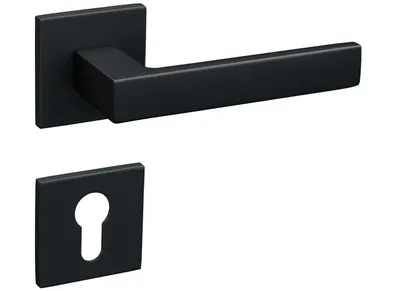Produktbild von Gavroche Türgriffe Set Profilzylinder  Türklinken für Innentüren in Schwarz Matt Drückergarnitur für Zimmertür mit eckiger Rosettengarnitur Aluminium