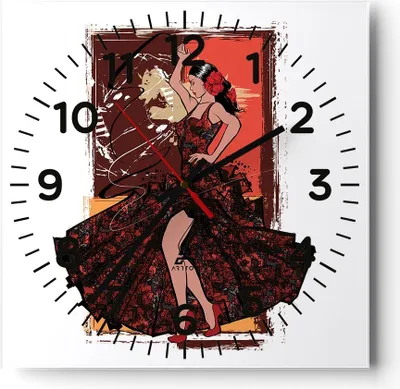 Produktbild von Wanduhr - Quadrat - Glasuhr - Tanz Tänzer - 40x40cm - Schleichendes Uhrwerk - Lautlos - zum Aufhängen bereit - Dekoration Modern - Wanddekoration aus Glas - C4AC40x40-4123