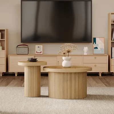 Productafbeelding van Houten Tafel - Ronde Tafel - Bijzettafel - Salontafel - Nachtkastje - MDF Hout
