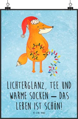 Produktbild von Mr. & Mrs. Panda Bild Fuchs Weihnachten DIN A0 - Eisblau - Geschenk, Wandbild, Deko, drucke, wanddeko, Nikolaus, Kunstdruck, Füchse, Winter, Heiligabend, Weihnachtsmann