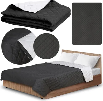 Obrázok produktu pre Prehoz na posteľ 200x220 cm čiernobiely Prešívaný poťah na pohovku, posteľ, pre domáce zvieratá