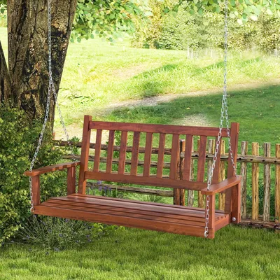Immagine prodotto di Sedia a dondolo in legno - Sedia a dondolo per veranda - Sedia sospesa - Sedia a dondolo per esterno - Sedia a dondolo da giardino - Legno resistente