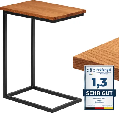 Produktbild von LAMO Manufaktur Beistelltisch | Laptoptisch | Sofatisch | mobiler Kaffeetisch | Nachttisch | 45x30x60 cm | Gestell Schwarz | 100% Echtholz Massiv Platte farbe: Rustikal