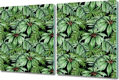Produktbild von Herd-Abdeckplatte Glas Schneidebrett Ceranfeld-Abdeckung - 2x 40x52 cm - Tropische Blätter