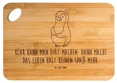 Produktbild von Mr. & Mrs. Panda Frühstücksbrettchen Pinguin Diät - Transparent - Geschenk, holzschneidebrett, Schneidebrett, Abnehmen, Motivation, Frühstücksbrett, Holzbrett, Bauch