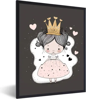 Produktbild von MuchoWow® Gerahmtes Poster Prinzessin - Kleid - Herzen - Mädchen - Krone 60x80 cm - Poster mit Schwarzem Bilderrahmen Wandposter Rahmen Foto Bilder - Premium - Wanddeko Wohnzimmer