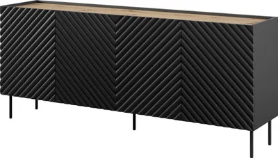 Produktbild von Sideboard Onda Kommode 200X85X45 Cm 4 Türiger Mit 2 Schubladen Mdf Schwarz Matt