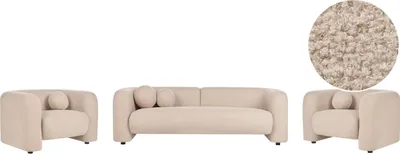Obrázek produktu pro BELIANI Sedací souprava béžová buklé čalounění 5místná 3místná pohovka 2 křesla extra polštáře retro glamour art deco styl obývací pokoj