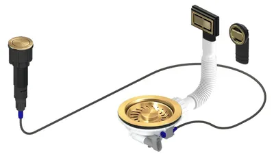 Produktbild von Pure.Sink Universal Goldenes Abflussset inklusive Druckknopf-Ablauf mit Stopfen sowie rechteckigem und rundem Überlauf WSTAUT-60