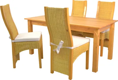 Produktbild von 5tlg. Tischgruppe 4Rattanstühle/1Massivholz-Esstisch