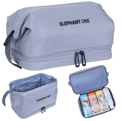 Produktbild von Kulturtasche Damen Herren Kinder mit Bodenfach Innentaschen Kulturbeutel Waschbeutel Washbag Saunatasche Kosmetiktasche Elephant One 13113 grey Grau