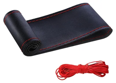 Produktbild von Lenkradabdeckung zum Selbernähen Mikrofaserleder Schwarz-Rot 37-38cm Durchmesser