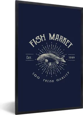 Produktbild von MuchoWow® MuchoWow® Gerahmtes Poster Jahrgang - Fisch - Text 60x90 cm - Poster mit zchwarzem Bilderrahmen - Kunst