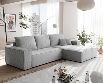 Produktbild von IDOHOME-Polsterecksofa NOVA mit Schlaffunktion und Bettkasten Ecksofa in L-Form Wohnzimmer Sofa mit Bettkasten Couch Rechts Poso 110 Hellgrau
