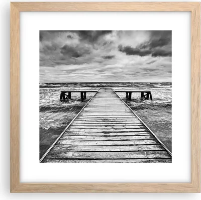 Produktbild von Gerahmtes Poster - Rahmen in heller Eiche - Brücke Meer Welle - 30x30 cm - Wand Bild - Wanddeko - Wandbilder - Wandposter - Bilderrahmen - Bilder - Kunstdruck - Wandbild - P2NAC30x30-3637