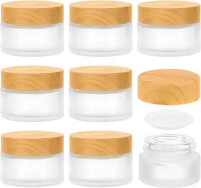 Produktbild von Glaskörbchen 30 ml, 8-teiliges Set, Deckel mit Holzmaserung, für Kosmetik