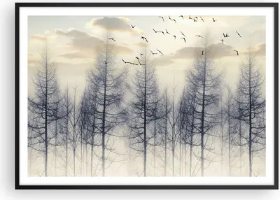 Produktbild von Gerahmtes Poster - Schwarzer Rahmen - Bäume Vögel Himmel - 100x70 cm - Wand Bild - Wanddeko - Wandbilder - Kunstposter - Wandposter - Bilderrahmen - Bilder - Kunstdruck - P2BAA100x70-4546