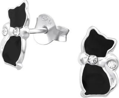 Produktbild von 925 Sterling Silber Ohrstecker mit schwarzer Katze