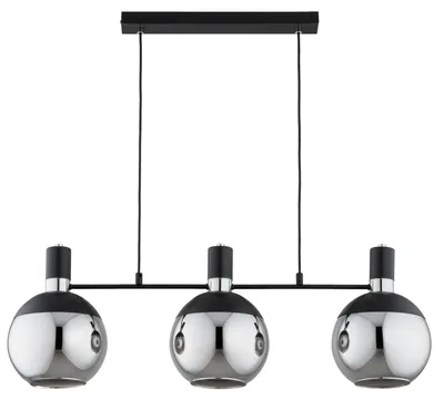 Obrázek produktu pro Závěsné svítidlo se stříbrnými detaily KATEL, černé, 3xE27x15W, kov, rozměry: 85x85x20 cm, IP20, Alfa