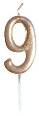 Immagine prodotto di Candela di compleanno con il numero 9 in oro metallizzato